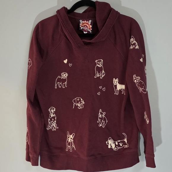 Johnny Was Tops - Johnny Was Maroon Pullover Hoodie with Cream Dog Motif